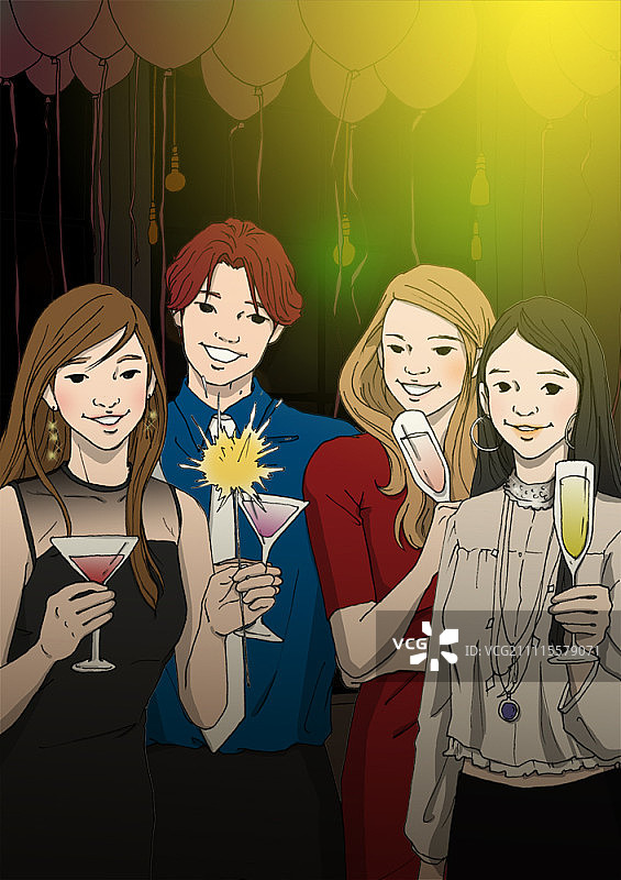 一群朋友在派对上举杯畅饮图片素材