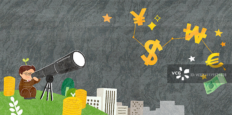 用望远镜看天空的商人图片素材