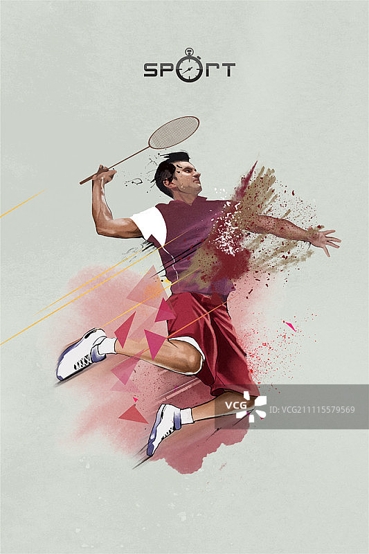 跳跃在空中的羽毛球运动员图片素材