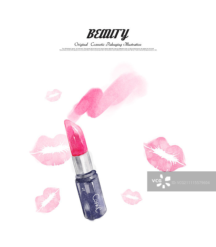 粉色口红与唇印图片素材