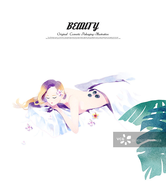 女人享受热石按摩图片素材