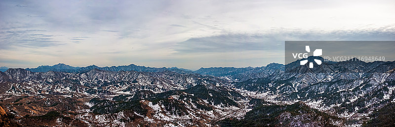 北京铁壁银山雪后全景，北京，中国图片素材