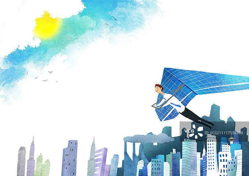 商人乘坐纸飞机图片素材