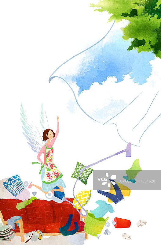 用吸尘器清洁翅膀的家庭主妇图片素材