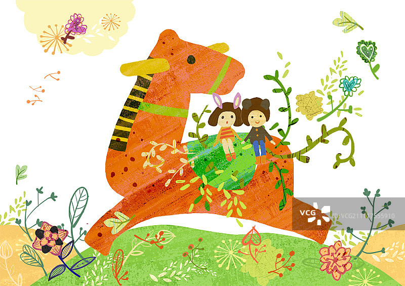 儿童摇摇木马插画图片素材