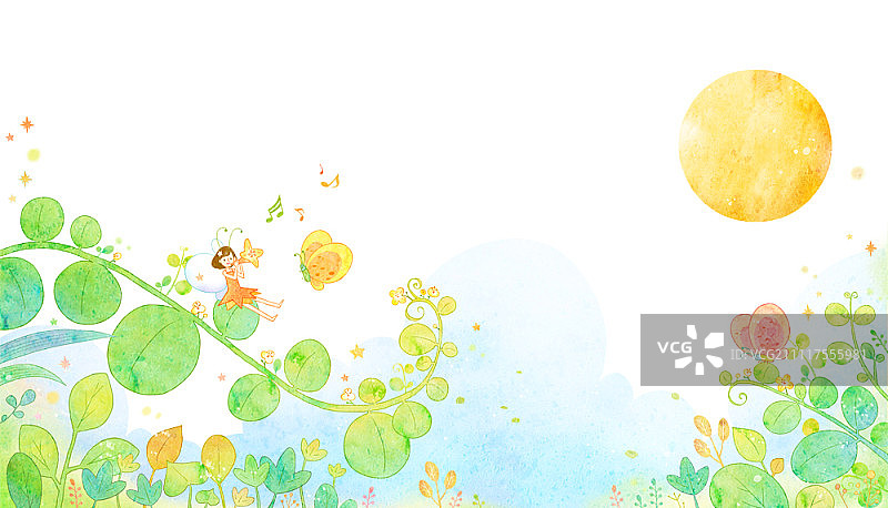 月亮下的小天使和蝴蝶图片素材