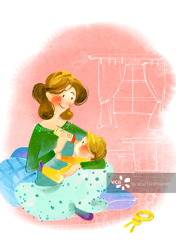 妈妈用奶瓶喂宝宝图片素材