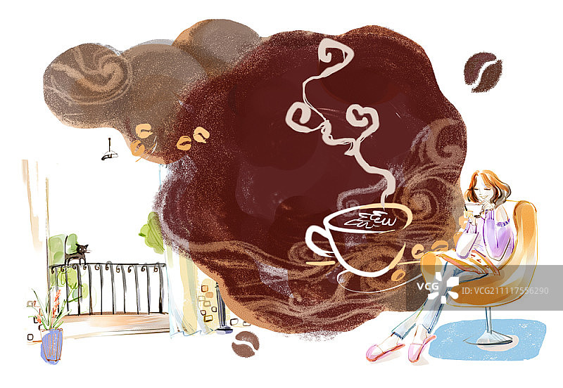 坐在椅子上享受咖啡的女人图片素材