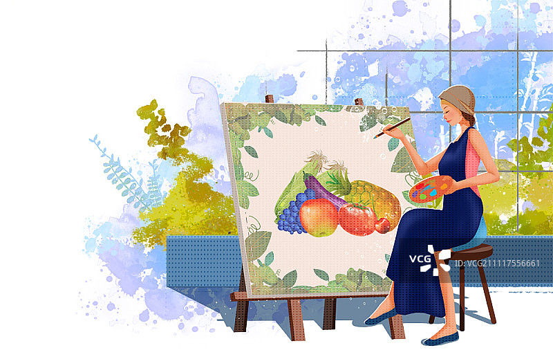 在画布上绘画的年轻女人图片素材