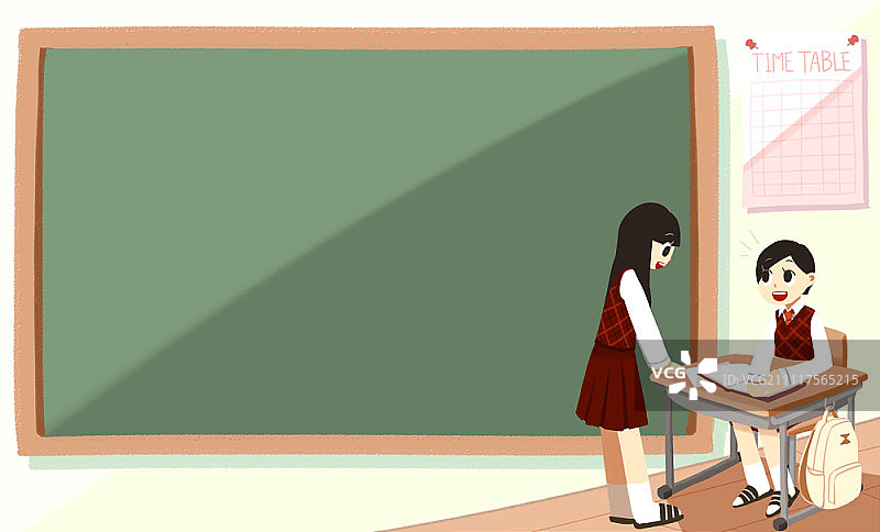 两个穿校服的女孩在教室里图片素材