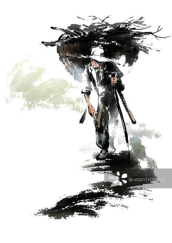扛着柴火的男人图片素材