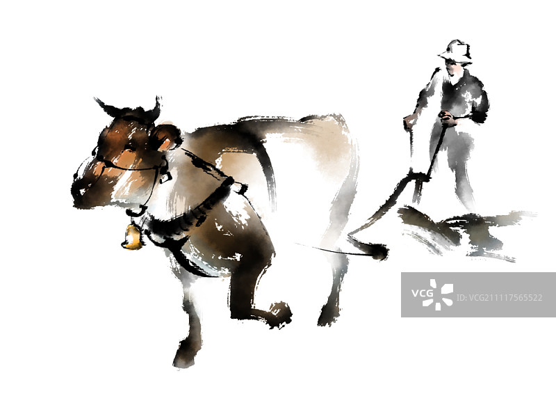 农民与牛一起工作图片素材