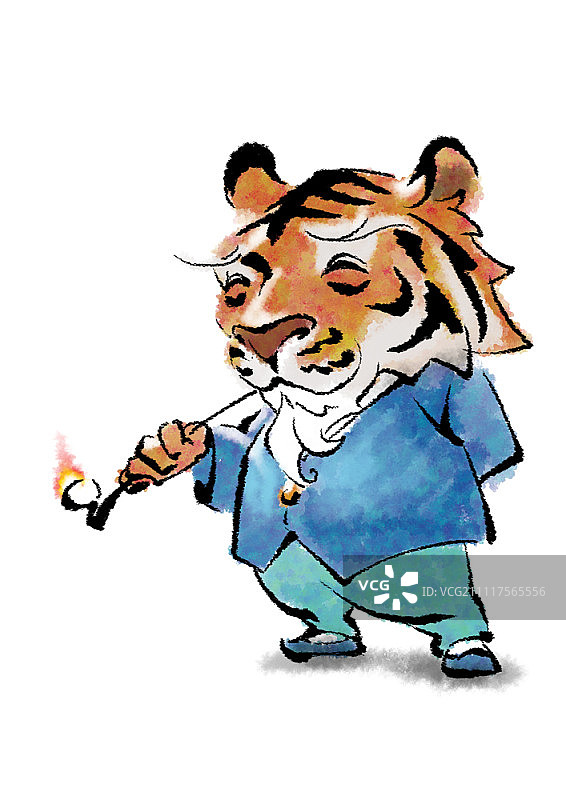 叼着烟斗的老虎图片素材