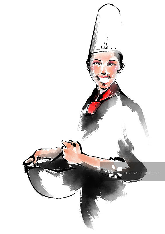 微笑的女厨师拿着碗图片素材