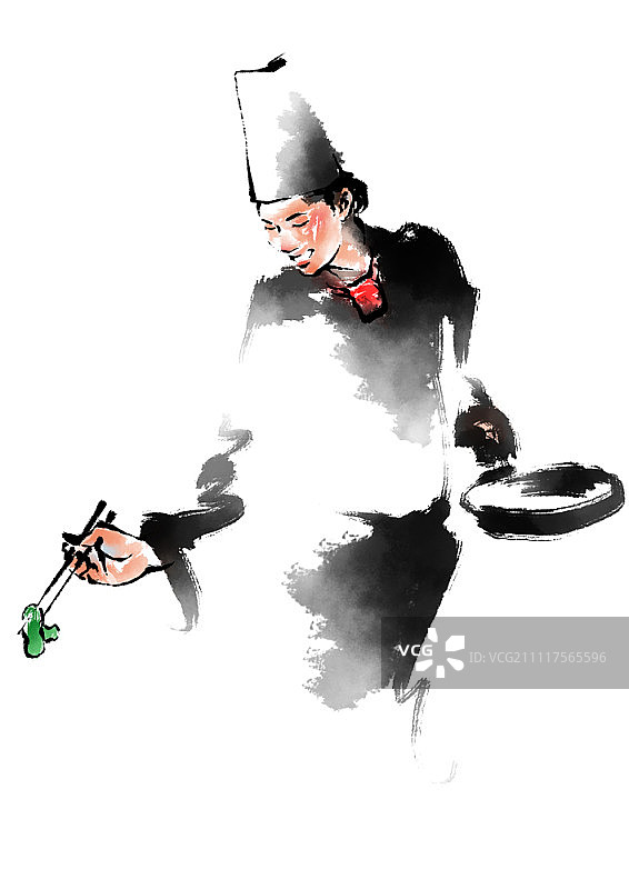 微笑的女厨师在烹饪图片素材