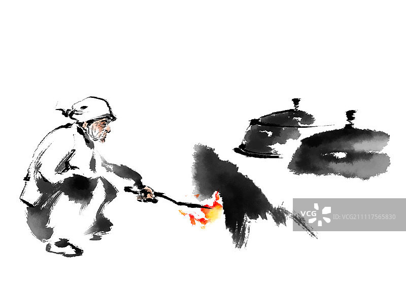 在铁锅上烹饪的女人图片素材