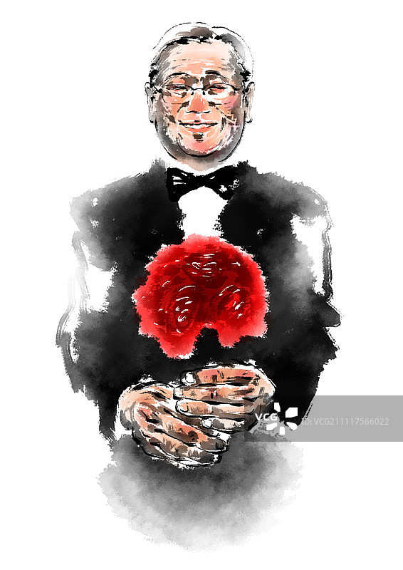 老年新郎手捧花束图片素材