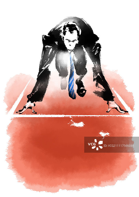 在跑道起跑线上的商人图片素材