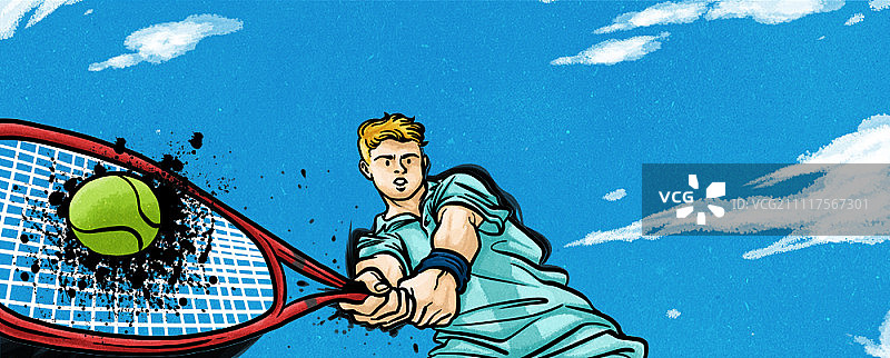 男人用球拍击打网球图片素材