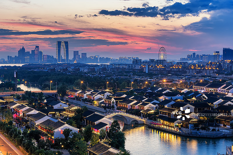 苏州斜塘老街夜景图片素材