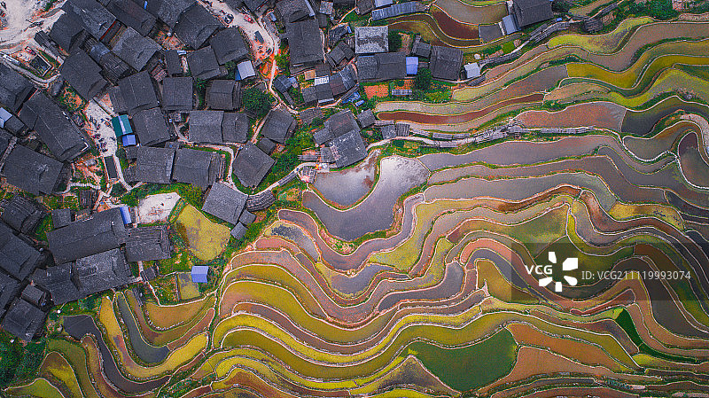 航拍侗寨苗寨梯田图片素材