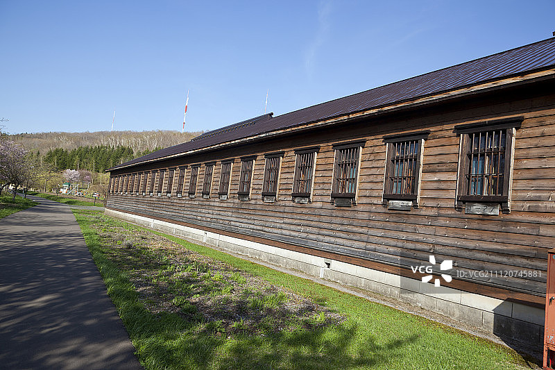 网走监狱博物馆的放射状五翼监狱牢房，日本北海道网走市图片素材