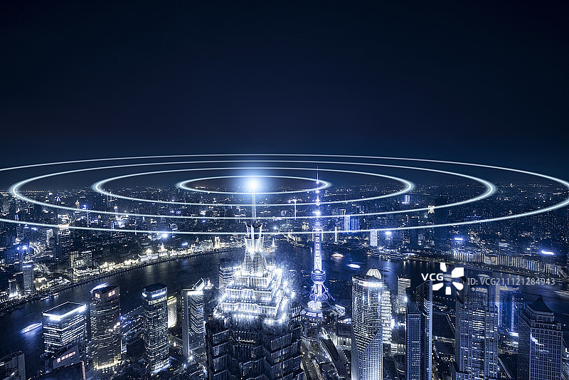科技互联的上海城市繁华夜景图片素材