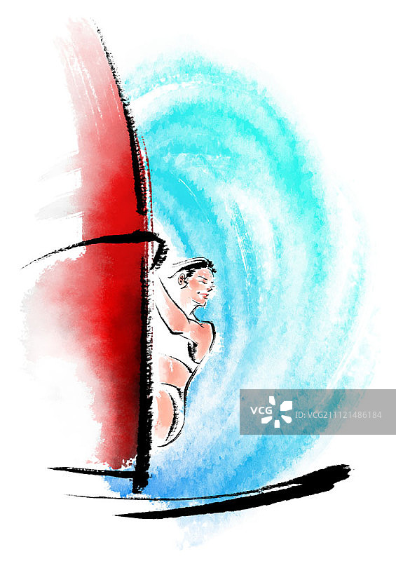 水墨风暑假插画图片素材