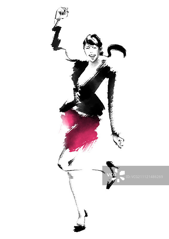 水墨画插图-女商人图片素材