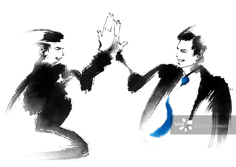 水墨画插画 - 商人图片素材