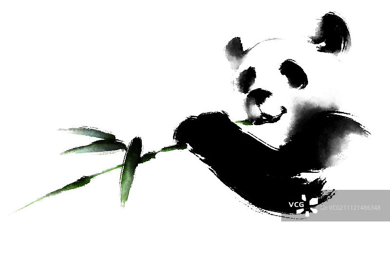 水墨熊猫插画图片素材