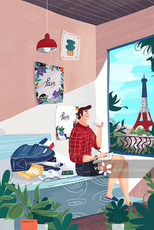 环游世界的男子插画图片素材