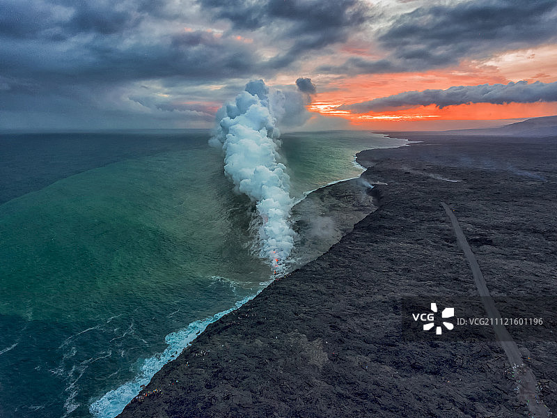 夏威夷Kilauea活火山航拍图片素材