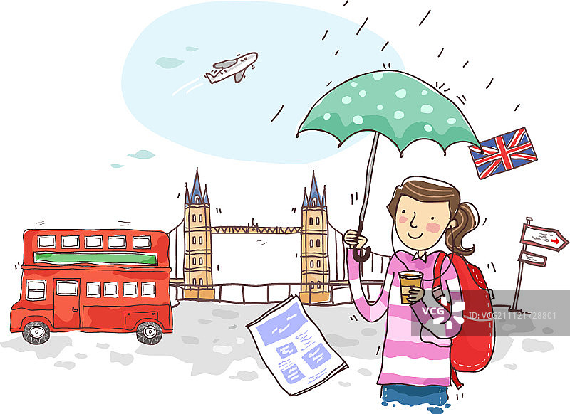 在雨天游览伦敦的女性图片素材