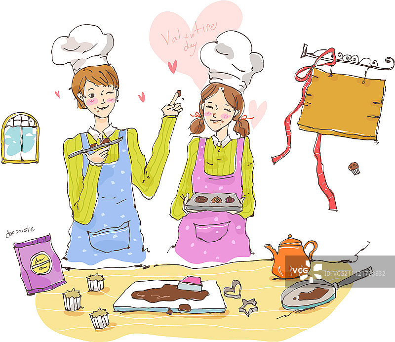 情侣制作巧克力图片素材