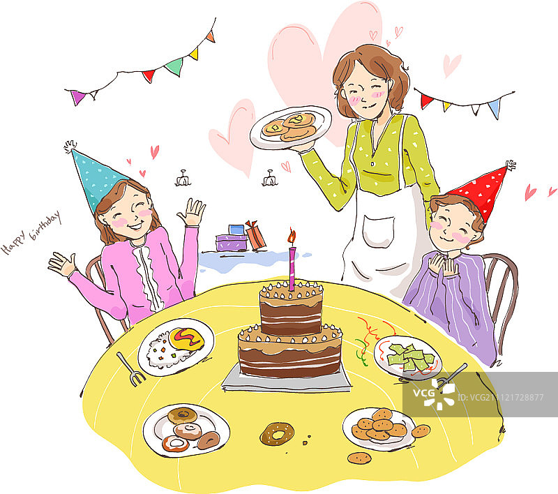 一家人在餐桌旁庆祝生日图片素材