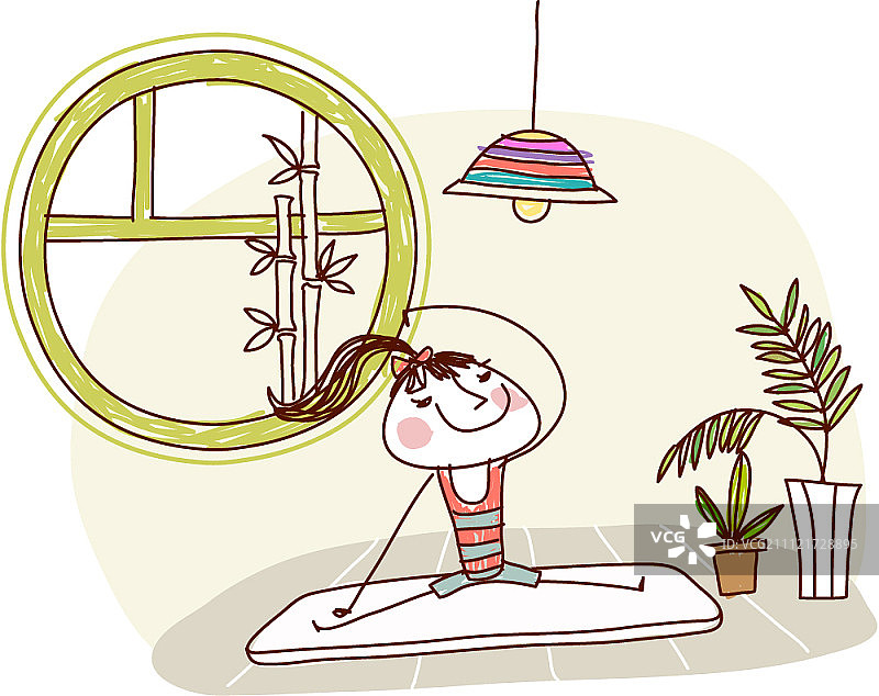 卡通人物练习瑜伽图片素材