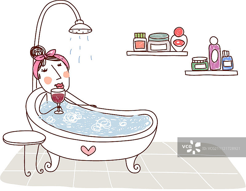 卡通人物在浴缸里图片素材