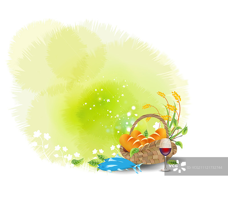 面包与葡萄酒插画图片素材