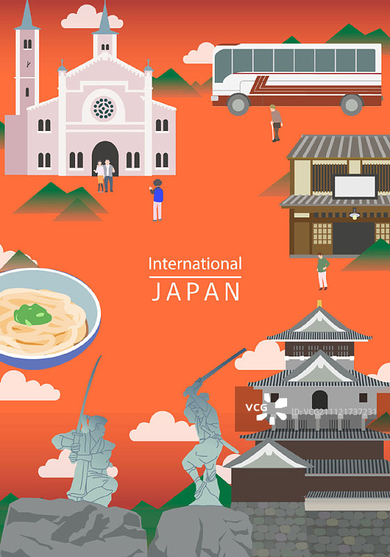 日本名胜古迹插画图片素材