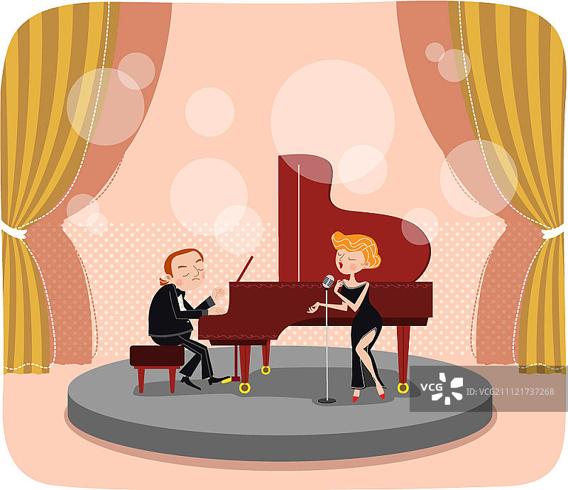 女人唱歌，男人弹钢琴图片素材