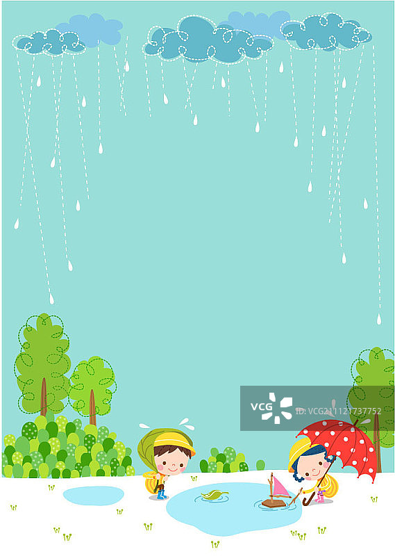 孩子们在户外雨中玩耍图片素材