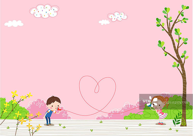 男孩和女孩玩着罐头电话图片素材