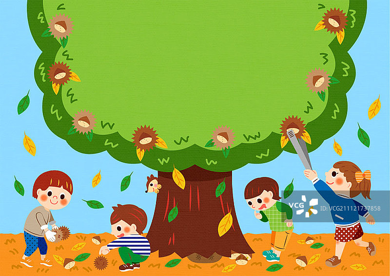 秋季野餐儿童插画图片素材