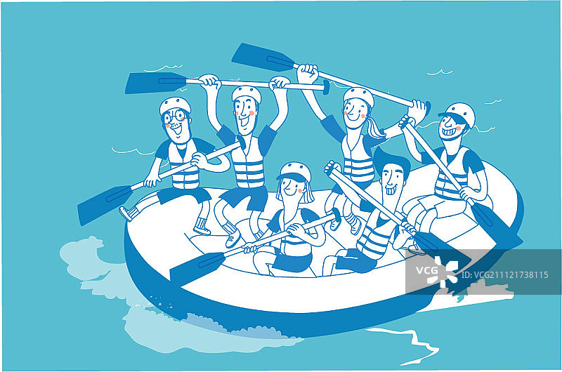 一群人参加河流漂流活动图片素材