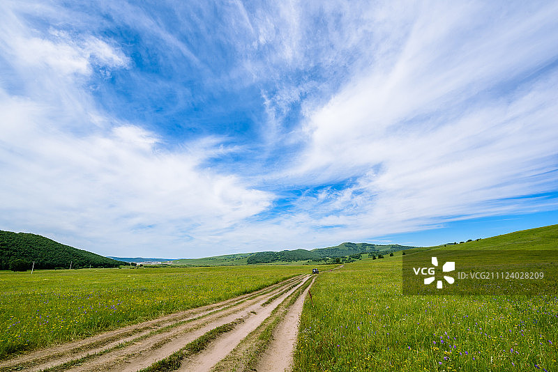 草原上的车辙图片素材
