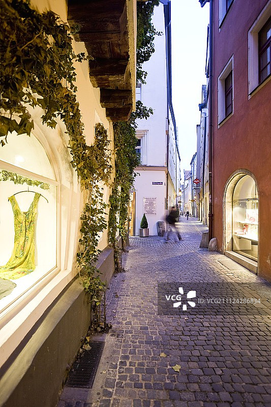 德国雷根斯堡，常春藤覆盖的坦德勒巷房屋景观图片素材