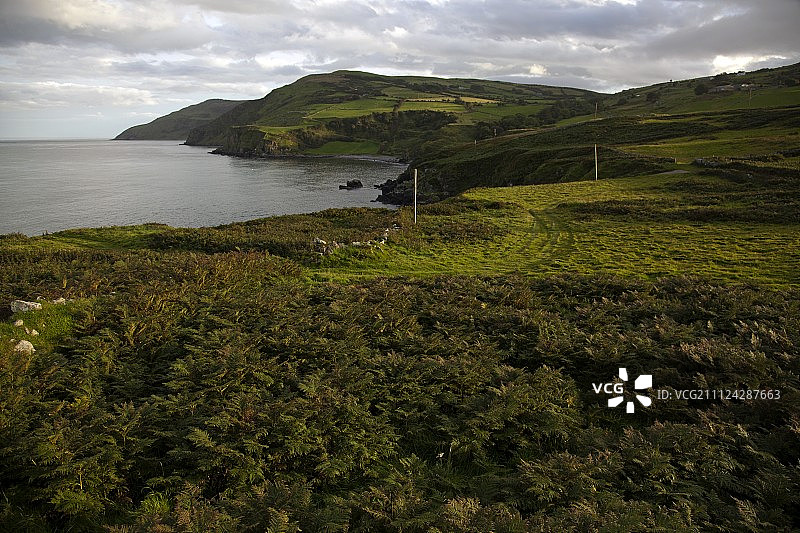 英国爱尔兰安特里姆海岸托尔山绿色海岸景观图片素材