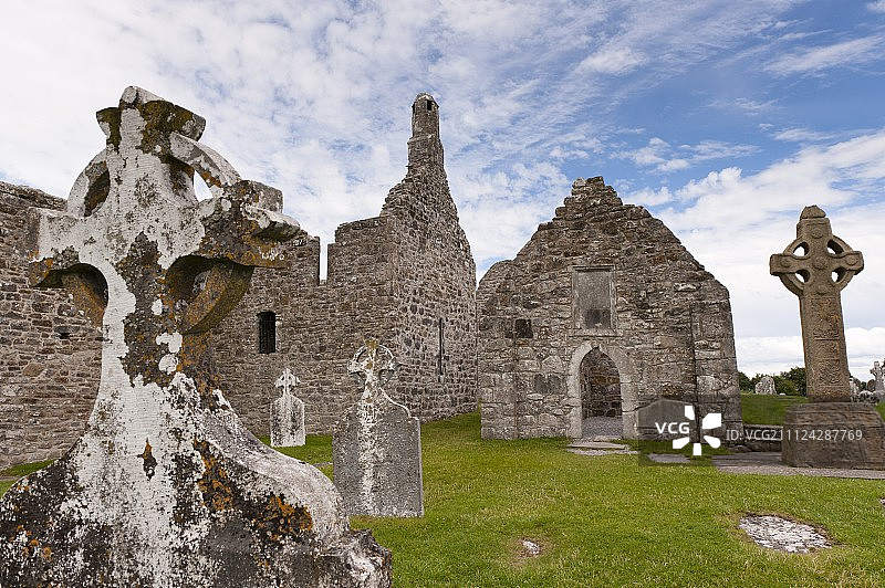 克朗马克诺伊斯修道院遗址，奥法利郡，爱尔兰，英国图片素材