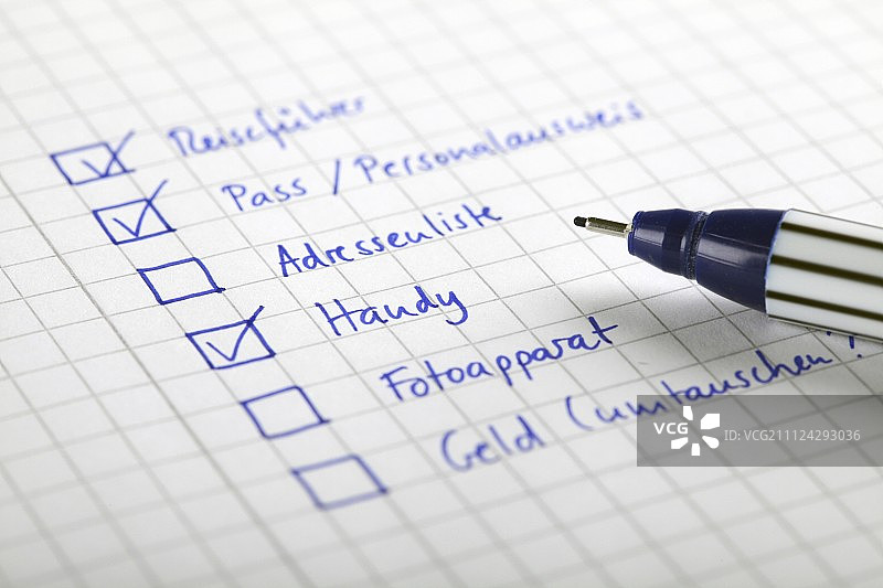 旅行计划清单特写图片素材